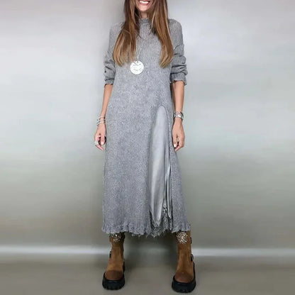 Conjunto Valérie™ de Vestido Acetinado com Babados e Sobreposição Longa com Fenda