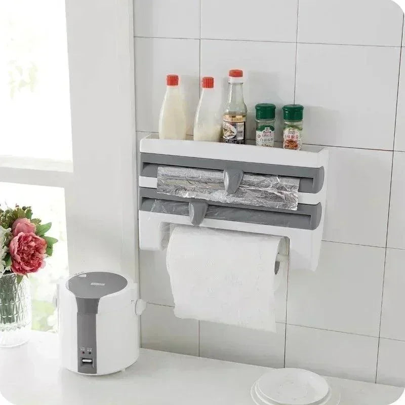 Organizador de Rolos Modern House™  Com Suportes e Cortador Integrado / Organização e Praticidade Sem Furos na Sua Cozinha!