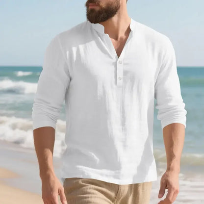 Camisa Orvian™ em Linho Premium com Gola Henley minimalista