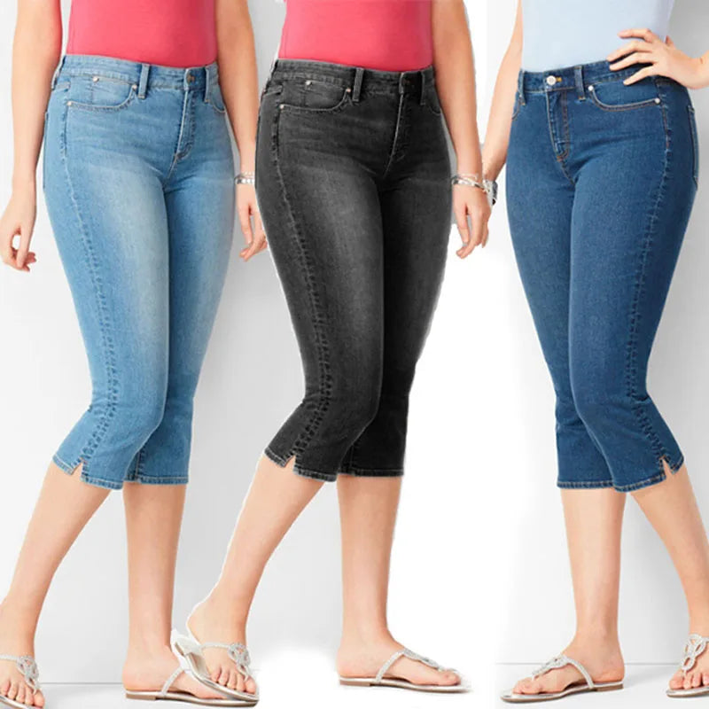 Calça Jeans Capri Sorelly™ Com Modelagem Ajustada E Barra Com Fenda Sutil / O Jeans Leve Para Looks Mais Sofisticados