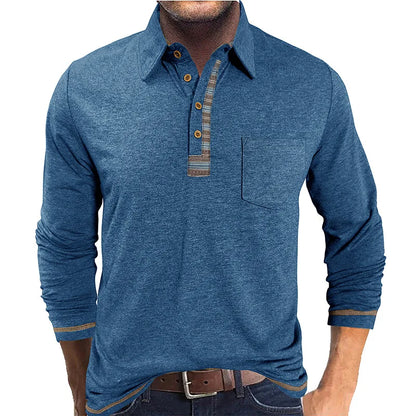Camisa Manga Longa Bellford™ com Gola Polo em Contraste e Caimento Ajustado