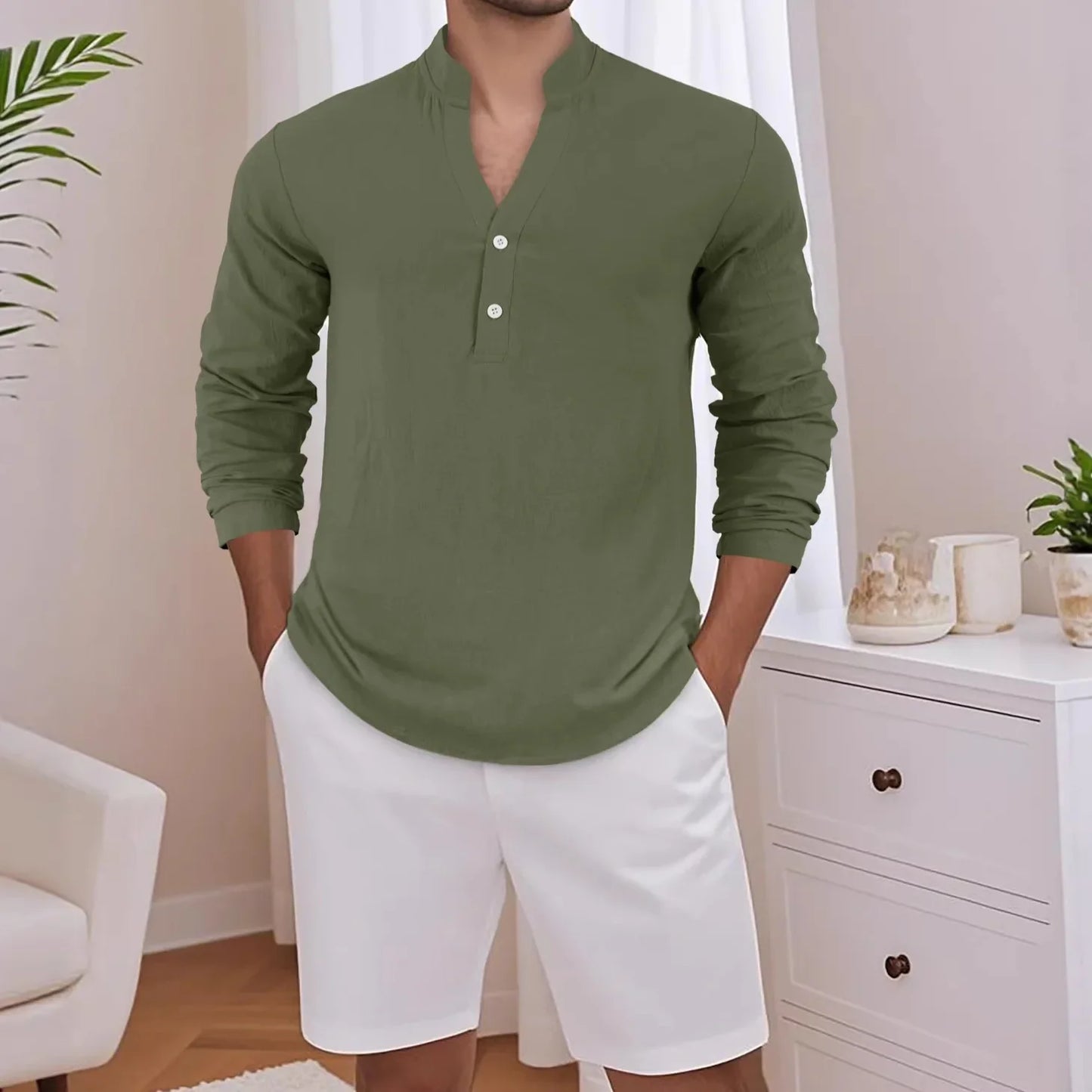 Camisa Stephan™ Em Linho de Algodão com Design Minimalista