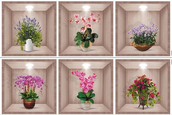Kit com 6 Quadros Adesivos VivaDécor™ de PVC com Efeito 3D / Transforme suas Paredes em Jardins Vibrantes com um Toque Tridimensional!