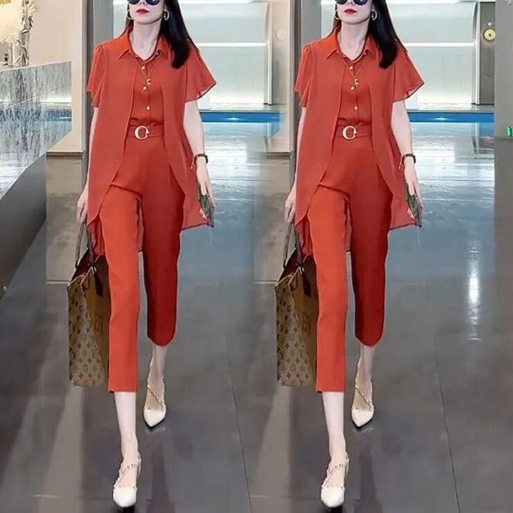 Conjunto Abravanel™ de Camisa com Cardigã Sobreposto + Calça Alfaiataria /  Elegância Atemporal para a Mulher Moderna!
