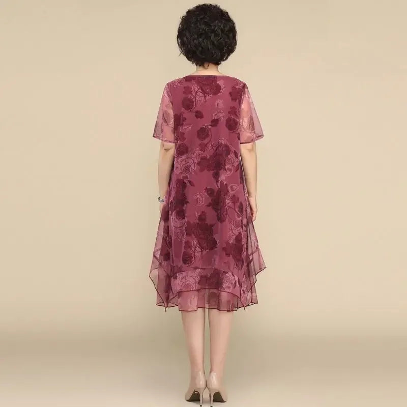 Vestido Floral Nice™ em Chiffon Premium com Dupla Camada e Barra Assimétrica