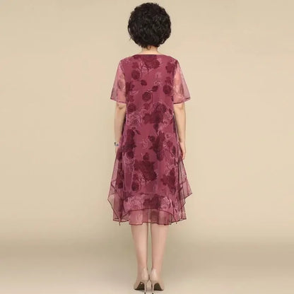 Vestido Floral Nice™ em Chiffon Premium com Dupla Camada e Barra Assimétrica