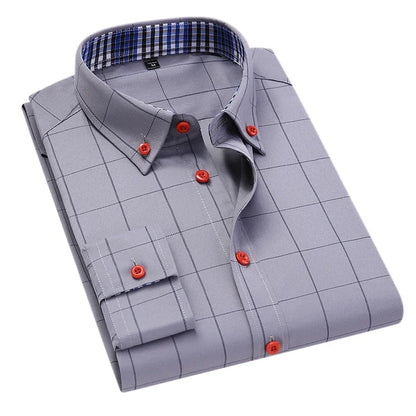 Camisa Alaric™ com Acabamentos Xadrez e Alfaiataria Casual / Um Clássico Masculino com Presença Refinada