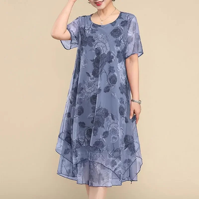 Vestido Floral Nice™ em Chiffon Premium com Dupla Camada e Barra Assimétrica