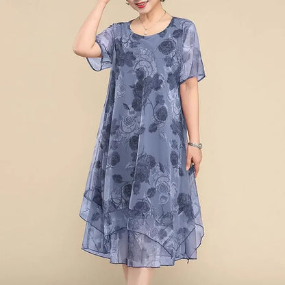 Vestido Floral Nice™ em Chiffon Premium com Dupla Camada e Barra Assimétrica