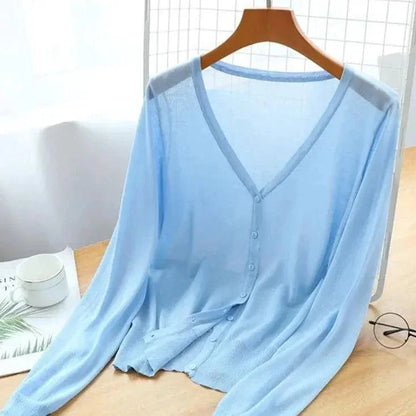 Blusinha Estilo Cardigan AmeliaSunset™ - Moda Verāo Outono com Frescor e Proteção UV