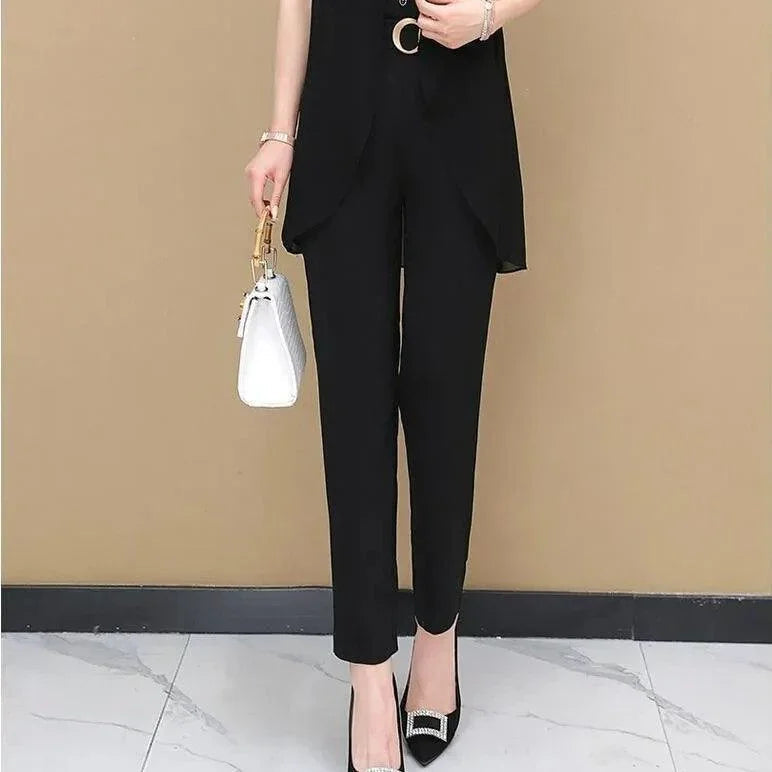 Conjunto Abravanel™ de Camisa com Cardigã Sobreposto + Calça Alfaiataria /  Elegância Atemporal para a Mulher Moderna!