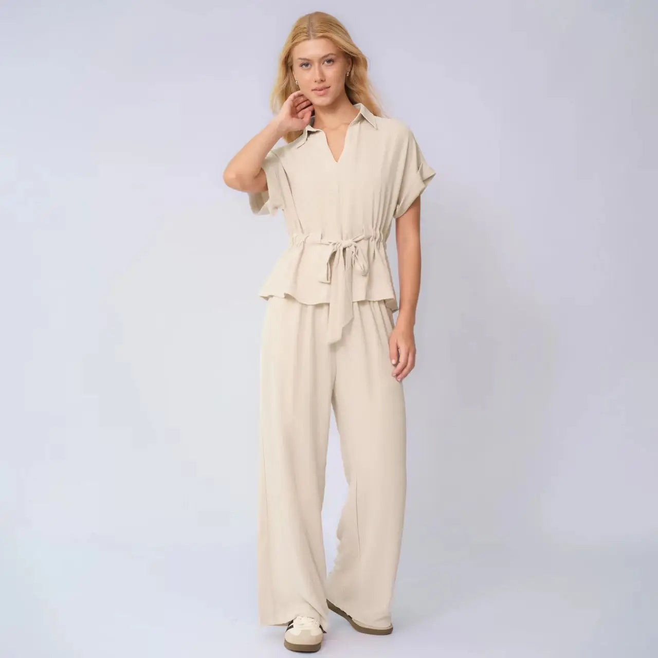 Conjunto Valena™ com Amarração de Laço e Pantalona Fluida / Cintura Marcada com Conforto de Segunda Pele