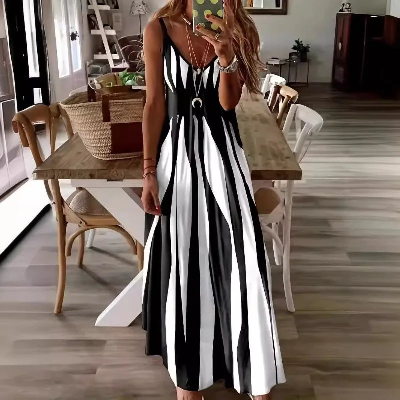Vestido Calenna™ com Listras Verticais e Decote V