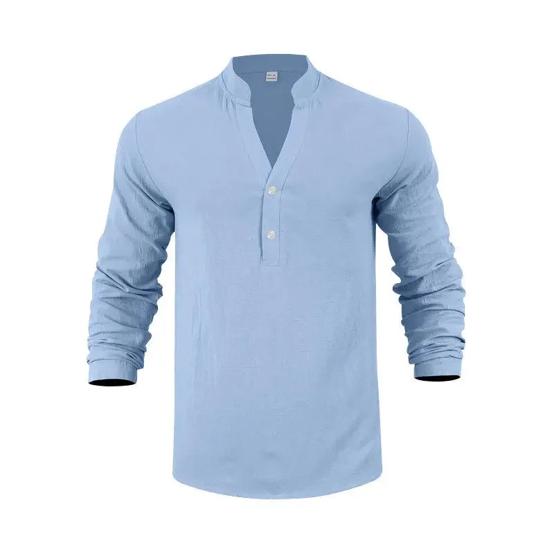 Camisa Orvian™ em Linho Premium com Gola Henley minimalista