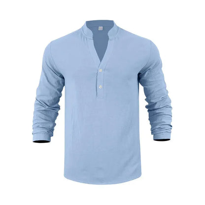 Camisa Orvian™ em Linho Premium com Gola Henley minimalista