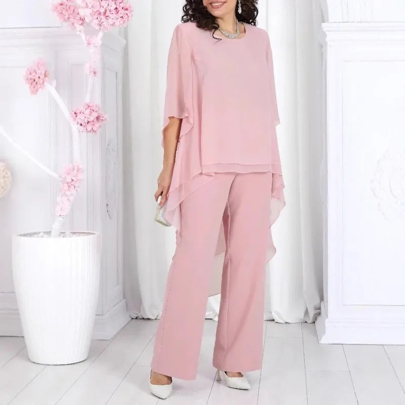 Conjunto Aurevielle™ Com Blusa em Camadas Assimétricas e Calça Pantalona