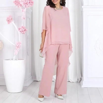 Conjunto Aurevielle™ Com Blusa em Camadas Assimétricas e Calça Pantalona