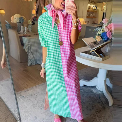 Vestido Colorie™ com Gola Camisa e Xadrez em Blocos