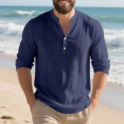 Camisa Orvian™ em Linho Premium com Gola Henley minimalista
