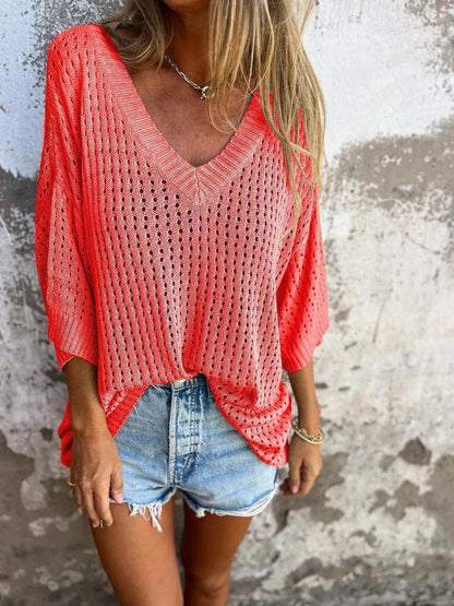 Blusinha Maré™ em Crochê de Algodão com Gola V / Leveza e Frescor para Dias de Sol!