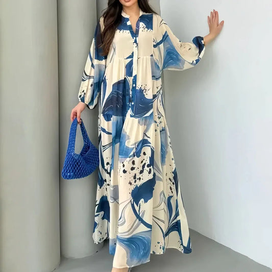 Vestido Longo Yumi™ em Viscose Premium com Fechamento Frontal de Botões