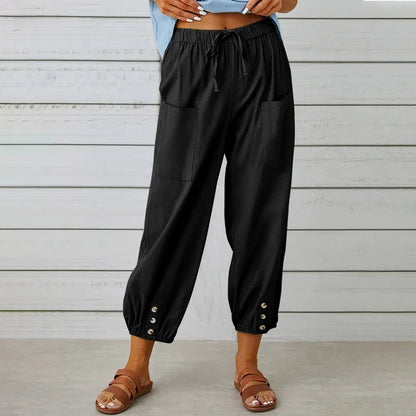 [COMPRE 1 E LEVE 2] Calça Kobe™ em Linho de Algodão com Bolsos Frontais e Cordão Ajustável