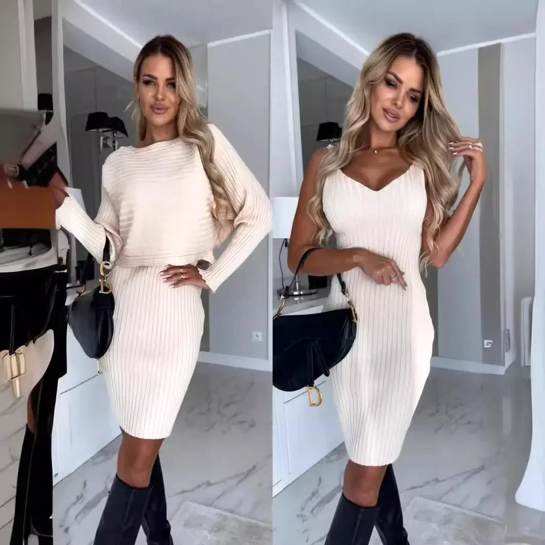 Conjunto Virginia Royale™ com Vestido Minimalista e Top Manga Longa