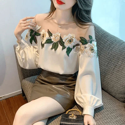 Blusa Provence™️ Alfaiataria em Chiffon com Bordados Florais / Um Verdadeiro Show de Exclusividade & Glamour!