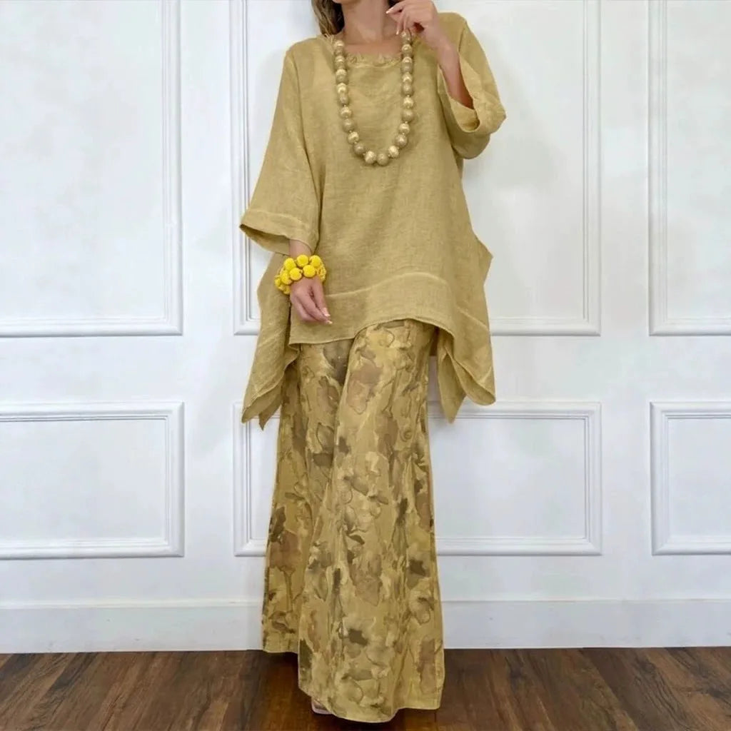 Conjunto Amara™ em Linho de Algodão com Blusa Oversized e Calça Pantalona