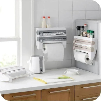 Organizador de Rolos Modern House™  Com Suportes e Cortador Integrado / Organização e Praticidade Sem Furos na Sua Cozinha!
