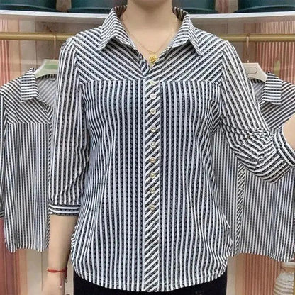 Camisa Listrada Lavínia™ em Chiffon Premium / Elegância e Conforto para Todas as Ocasiões!