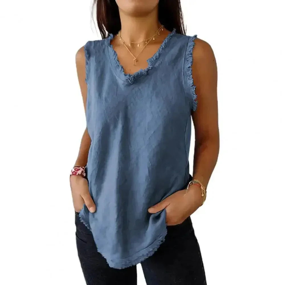 [COMPRE 1 E LEVE 2] Regatinha Videl™ em Linho de Algodão com Detalhes Desfiados / Sofisticação e Estilo para a Mulher Autêntica!