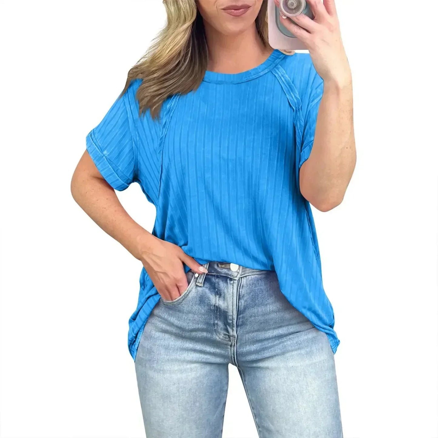 Camiseta Texturizada Steffany™ em Algodão Premium  / Exclusividade em Conforto e Estilo que Você Merece!