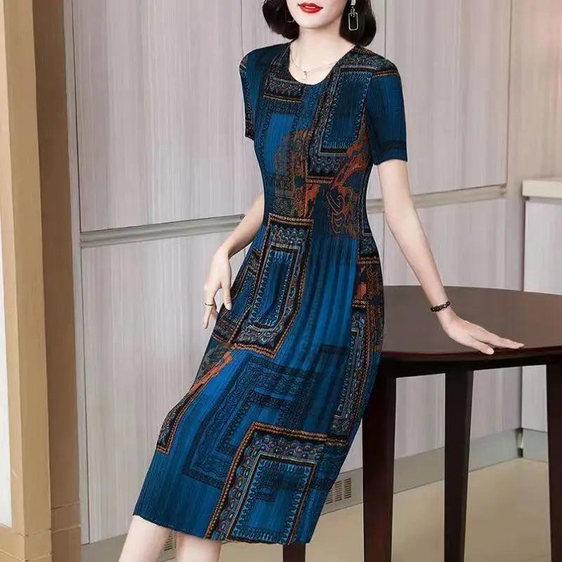 Vestido Belle Époque™ com Cores do Barroco e Estampa Abstrata  / Charme Retrô com Estampa Exclusiva para um Visual Sofisticado!