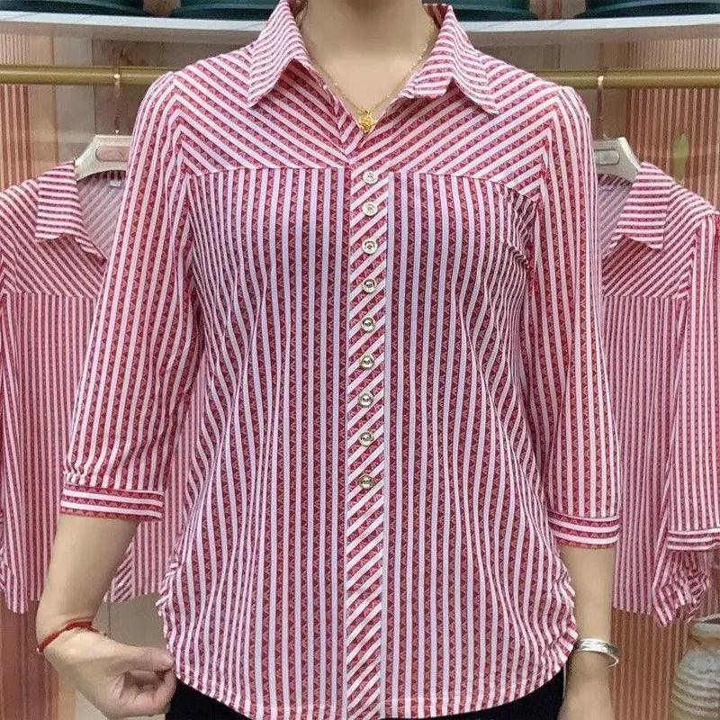 Camisa Listrada Lavínia™ em Chiffon Premium / Elegância e Conforto para Todas as Ocasiões!