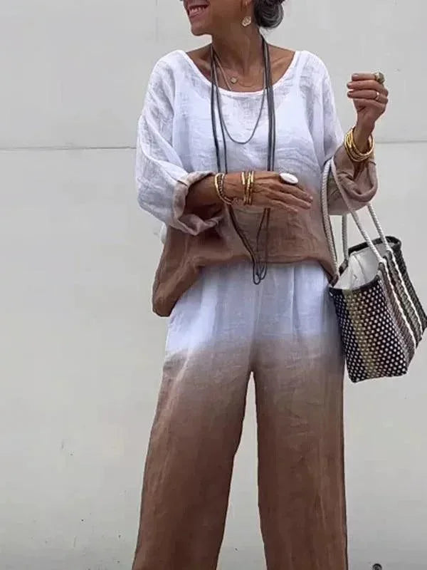 Conjunto Lunielle™ em Linho de Algodão com Cores em Degradê / Leveza e Estilo Casual Chique para Todas as Ocasiões!