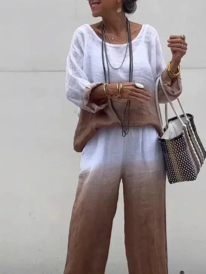 Conjunto Lunielle™ em Linho de Algodão com Cores em Degradê / Leveza e Estilo Casual Chique para Todas as Ocasiões!