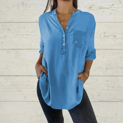 [COMPRE 1 E LEVE 2] Blusinha Salafiori™ com Caimento Solto e Detalhes em Strass Reluzente / Sofisticação e Conforto que Encantam!