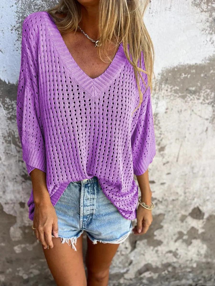 Blusinha Maré™ em Crochê de Algodão com Gola V / Leveza e Frescor para Dias de Sol!