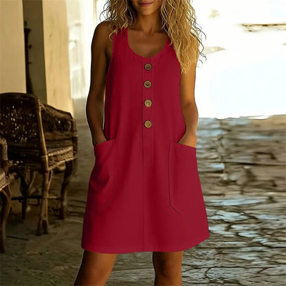 Vestido Livora™ Com Botões Chiques e Bolsos Frontais