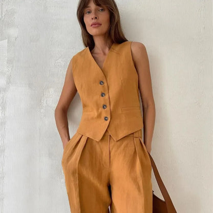 Conjunto Firenze™ em Algodão com Colete e Calça de Alfaiataria / O Melhor da Moda feminina Italiana ao Seu Alcance!