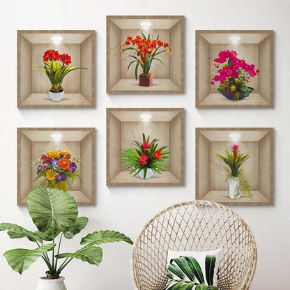 Kit com 6 Quadros Adesivos VivaDécor™ de PVC com Efeito 3D / Transforme suas Paredes em Jardins Vibrantes com um Toque Tridimensional!