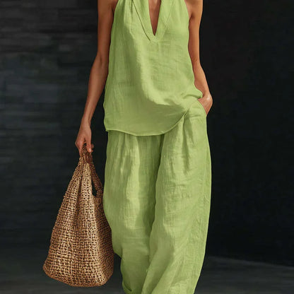 Conjunto Aurélia™ em Linho de Algodão com Estilo Minimalista e Caimento Fluido