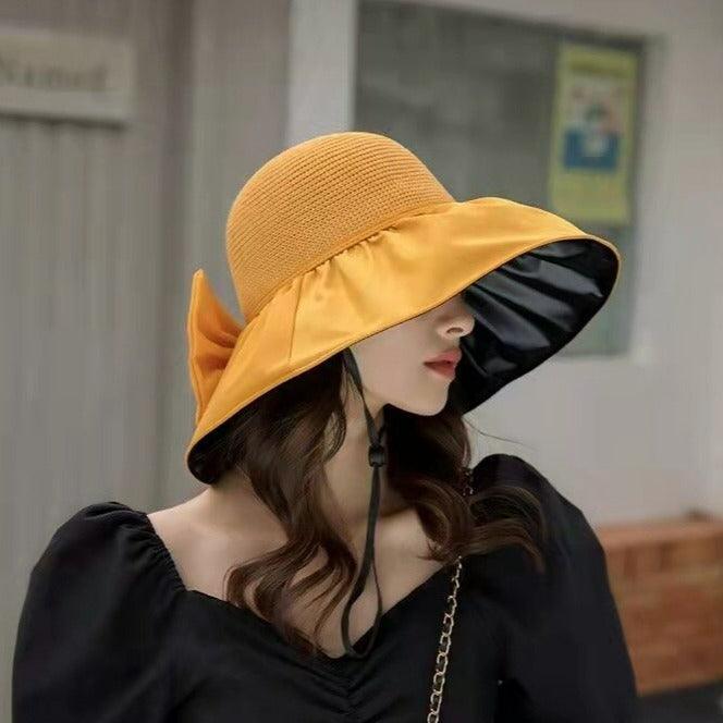 (Promoção Compre 1 Leve 2) Chapéu Clarita™ UV Dobrável com Laço / Proteja-se do Calor Mais Intenso com Muito Charme e Elegância!