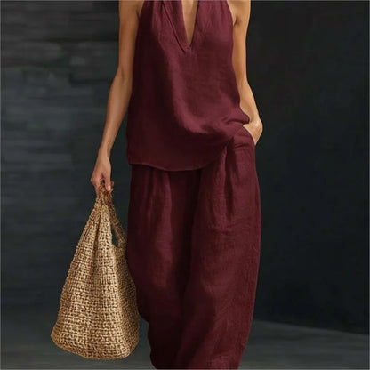 Conjunto Aurélia™ em Linho de Algodão com Estilo Minimalista e Caimento Fluido