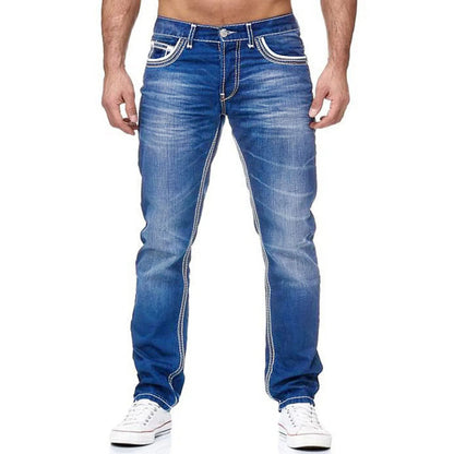 Calça Jeans Castelli™ Com Lavagem Estonada e Costuras Contrastantes / Presença Casual Com Atitude de Homem de Respeito