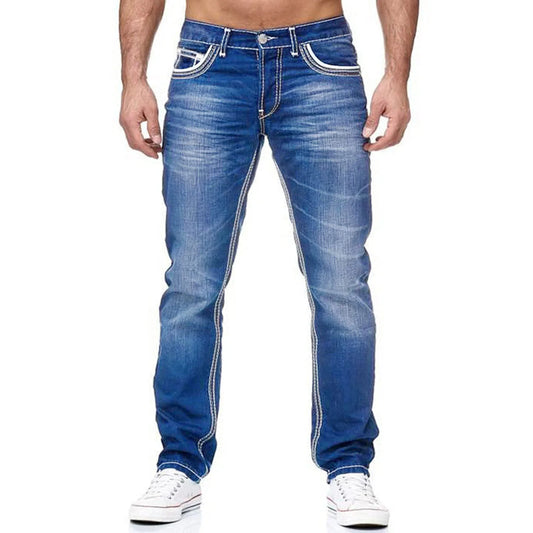 Calça Jeans Castelli™ Com Lavagem Estonada e Costuras Contrastantes / Presença Casual Com Atitude de Homem de Respeito