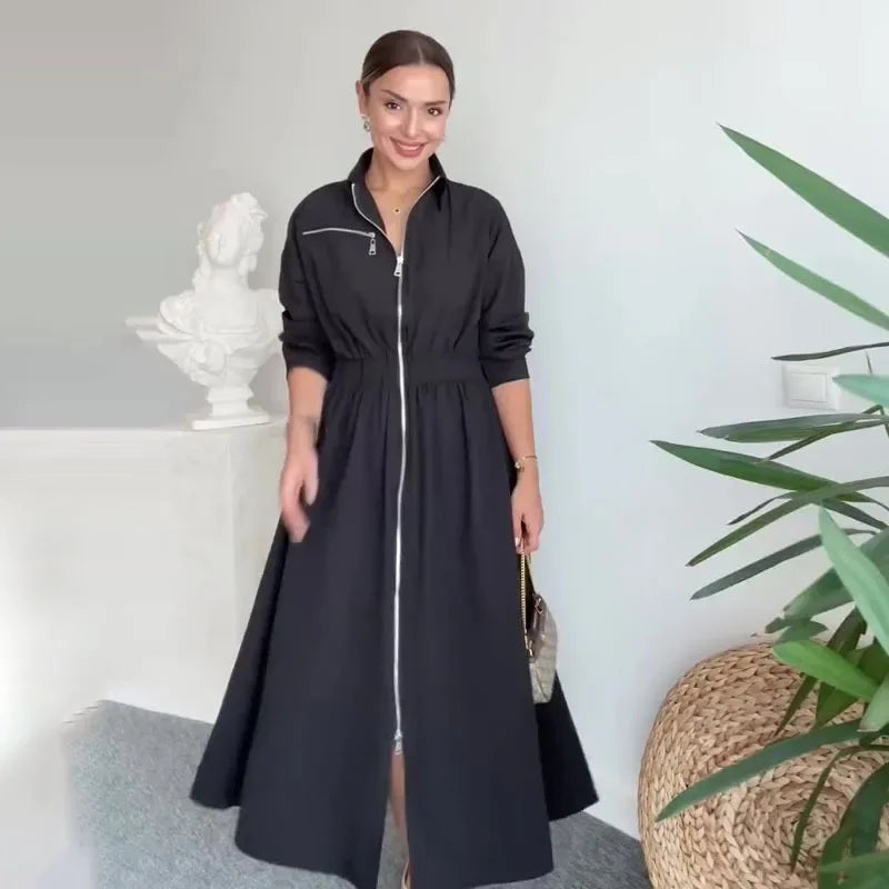 Vestido Romana™ em Sarja Leve com Polo Alfaiataria / Estrutura, Conforto e Elegância Atemporal!