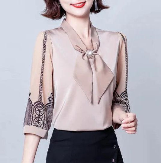 Blusinha Adele™ Em Chiffon com Laço - Elegância da Moda Urbana na Primavera e Verão de 2024.