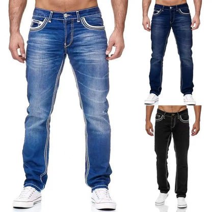 Calça Jeans Castelli™ Com Lavagem Estonada e Costuras Contrastantes / Presença Casual Com Atitude de Homem de Respeito